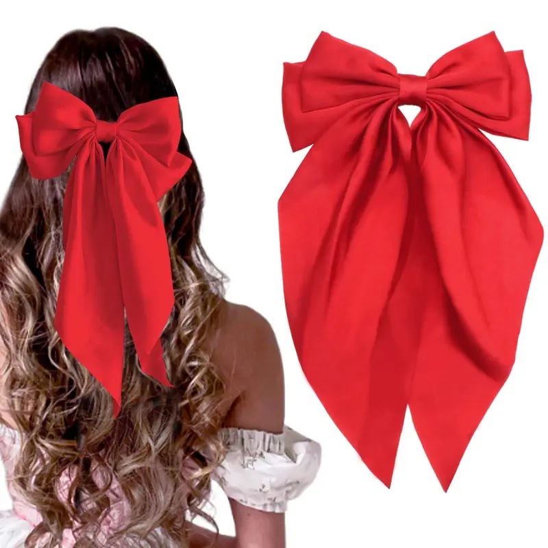 STGDAK Noeud Rouge Satin – Barrette XXL Saint-Valentin