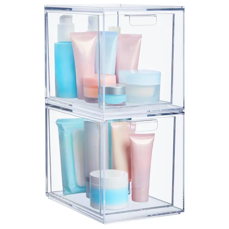 STORi Audrey — Boîtes empilables transparentes (set de 2) pour vanity — Fabriqué aux États‑Unis