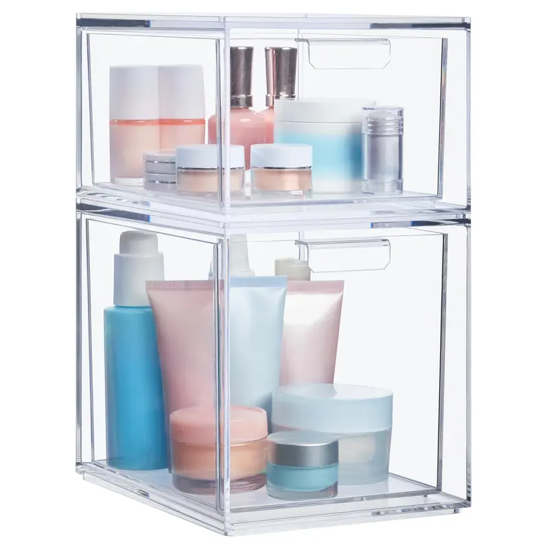 STORi Audrey Tiroirs Empilables Transparents - Ensemble 2 Pièces, Rangement Cosmétiques - Fabriqué aux États-Unis