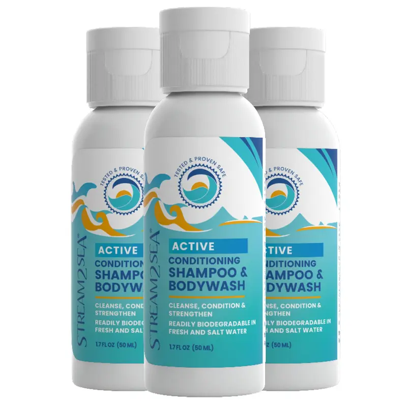 Stream2Sea Shampooing 3 en 1 et Gel Douche – Soin Nageurs Reef Safe, Bio et Biodégradable | 1,69 oz
