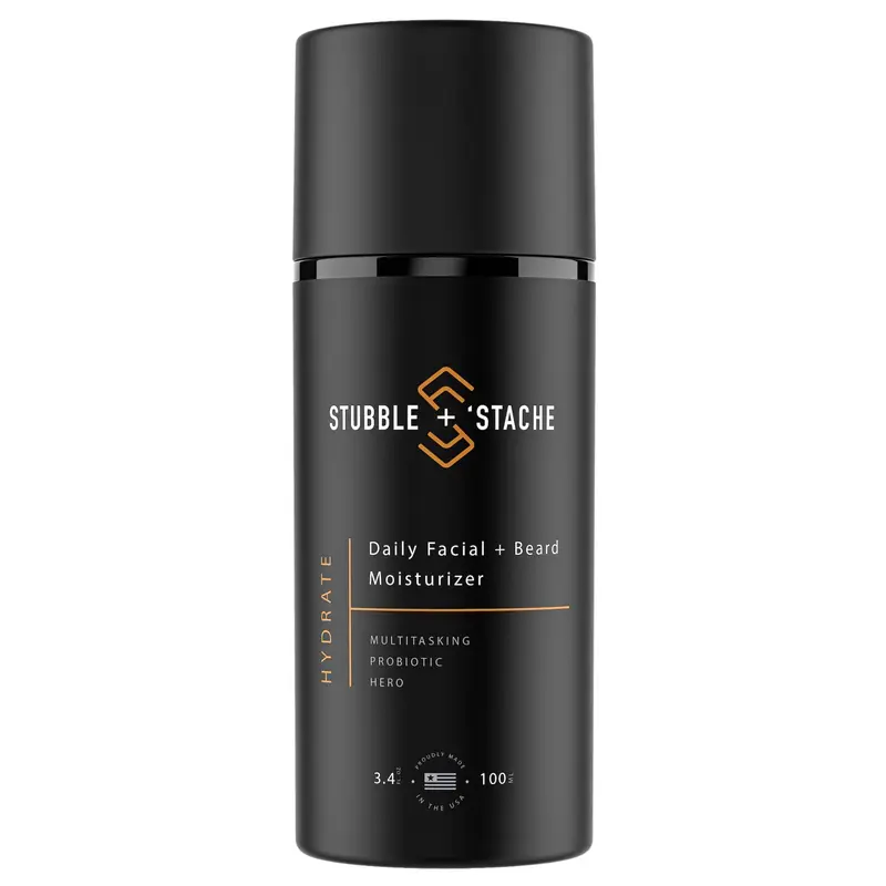 stubble & stache Hydratant Visage et Barbe – Lotion légère avec acide hyaluronique, niacinamide, argan, aloe vera, jojoba et vitamine A – 3,4 oz