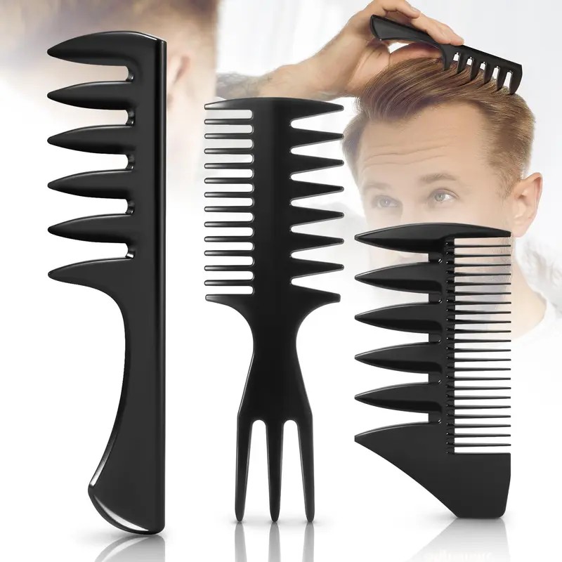 STYLEMATE Ensemble de 3 peignes coiffants pour hommes – dents larges pour coiffures relevées et dos lissé