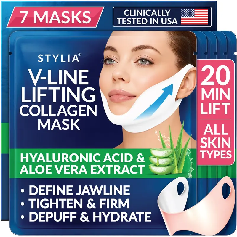 Stylia V Line Masque Collagène Liftant – Définissez la Ligne de Mâchoire | 7 Pièces