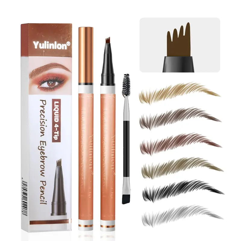Stylo Sourcils Yulinlon à 4 Pointes – Waterproof, Longue Tenue et 6 Teintes (1# Marron Clair)