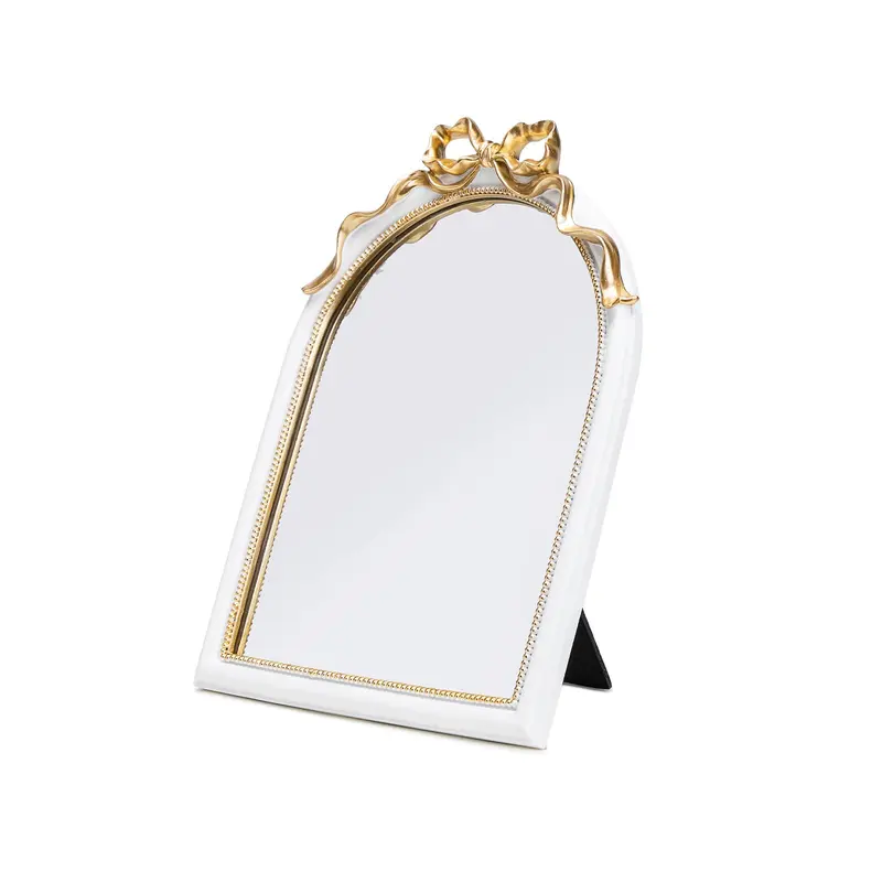 Stylor Miroir de Bureau Coquette Vintage – Nœud Doré, Décor Vanité Or Ancien