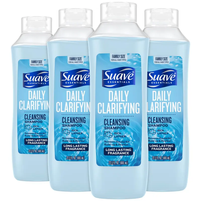 Suave Shampoing Clarifiant Grand Format – 4 Bouteilles, pH équilibré & hypoallergénique, 22,5 oz chacun