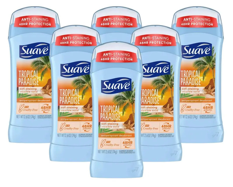Suave Tropic Paradise Déodorant Solide – 6 Pack, 76 ml, Fraîcheur 24h