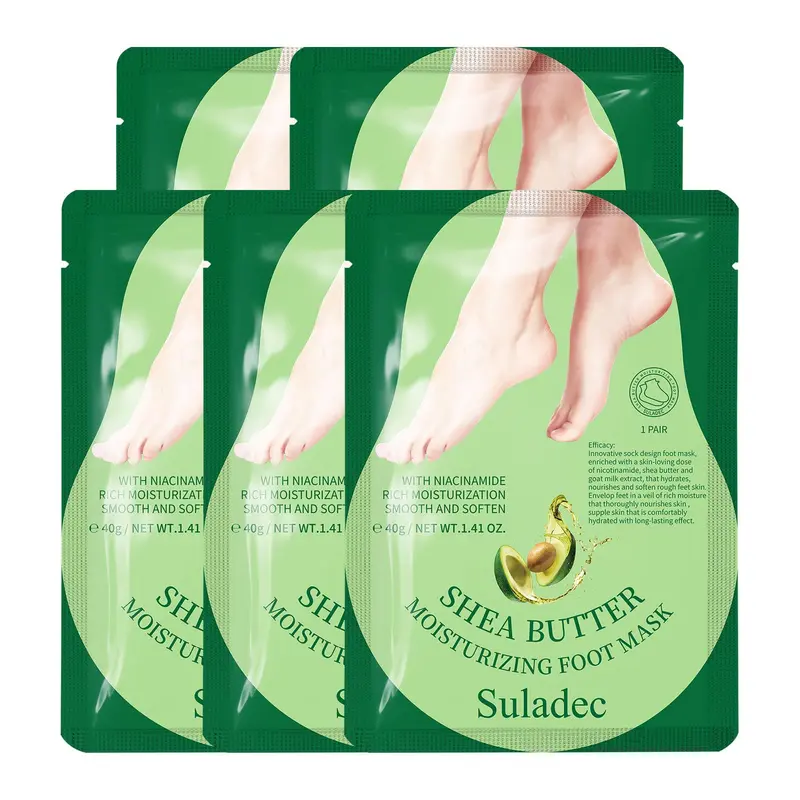 SULADEC Masque Pieds Hydratant Beurre de Karité et Lait de Chèvre – 5 Paires – Pour Homme et Femme