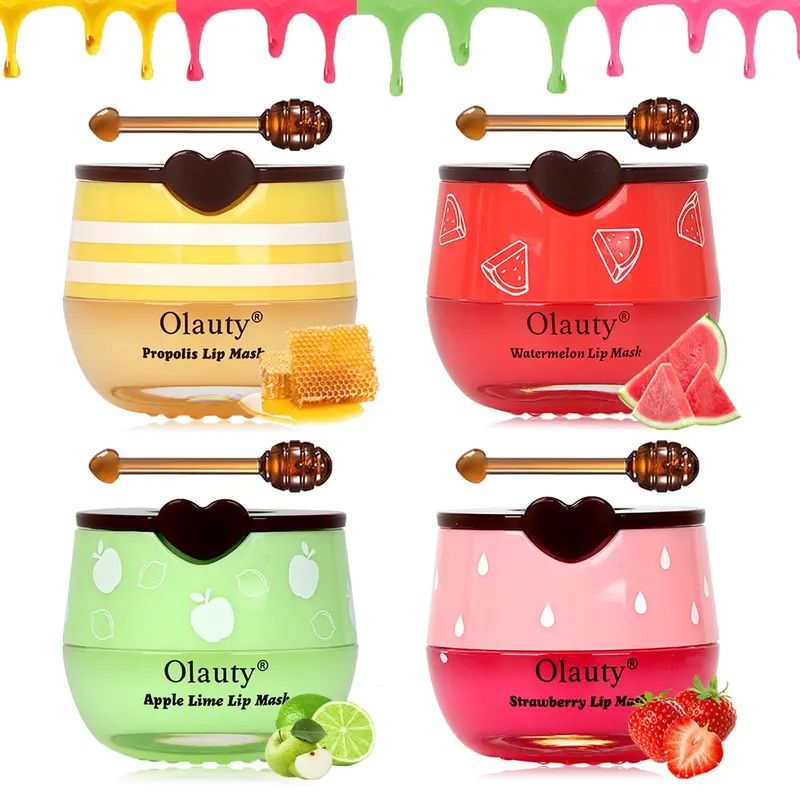 Sulily - Ensemble 4 Baumes Lèvres Abeille au Pot Miel – Cadeaux Galentines & Saint-Valentin (Fraise, Pastèque, Pomme-Citron Vert)