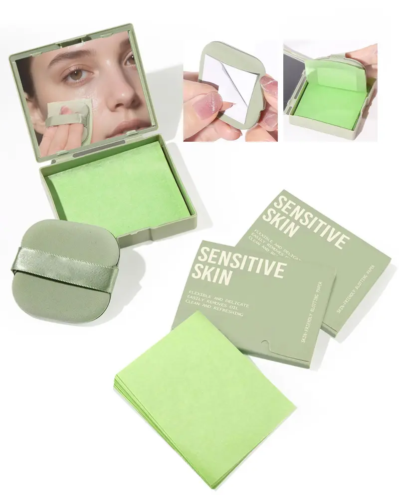 SUMEITANG 300 – Feuilles absorbantes visage avec miroir et puff | Contrôle de l’huile haute performance