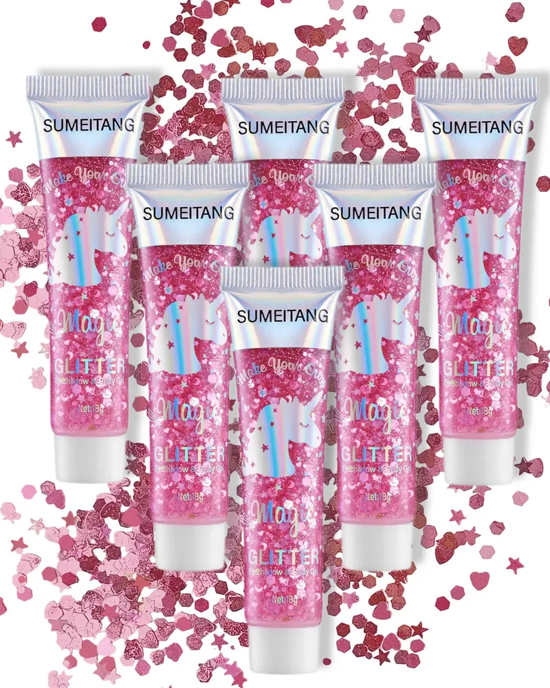 SUMEITANG Gel paillettes rose visage et corps – 6 pièces, effet holographique pour festivals et concerts