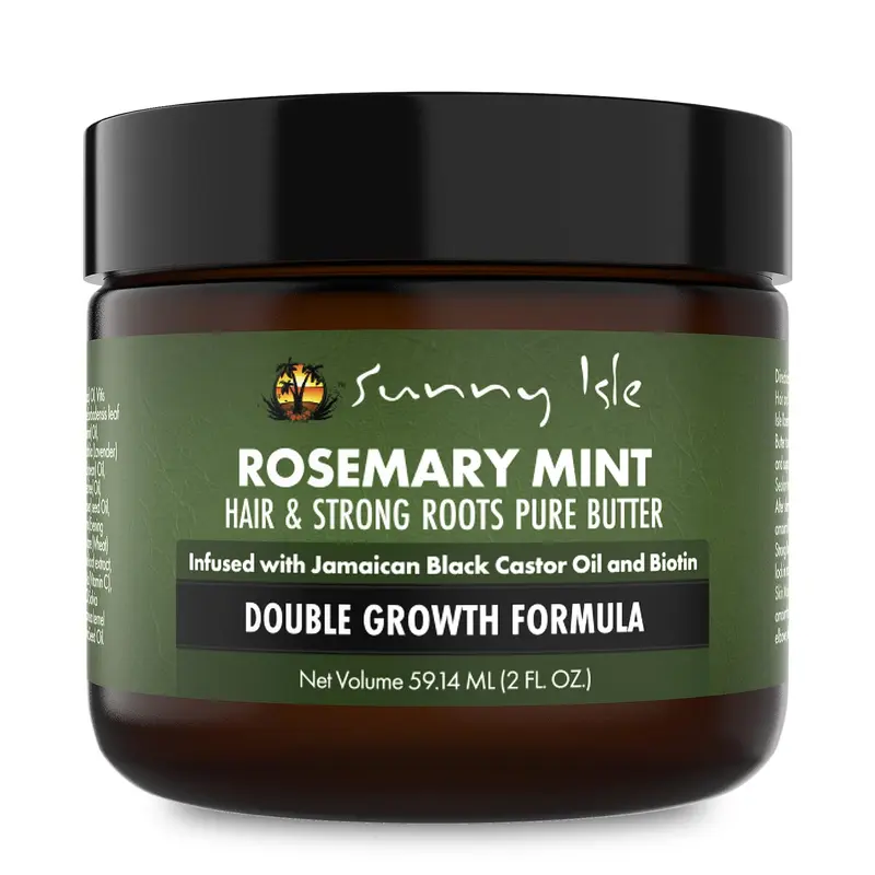 Sunny Isle Beurre Romarin Menthe pour Cheveux – Biotine & Huile de Ricin Noire Jamaïcaine, 2oz