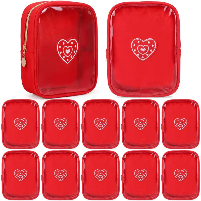 Sunnymove | Lot de 12 Pochettes Cosmétiques Coeur Valentine – Rouge Transparent
