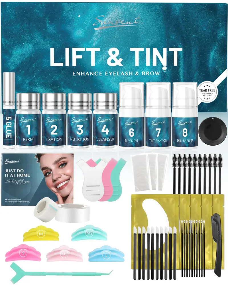 SUNSENT Kit Lash Lift 4 en 1 – Laminage cils et sourcils, jusqu'à 14 semaines