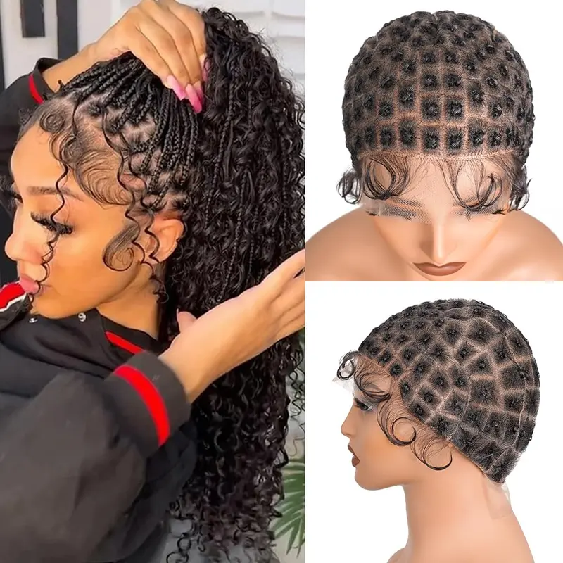 Suntefic Cap tressé en dentelle HD avec bordures délicates – crochet sans couture (Noir-123)