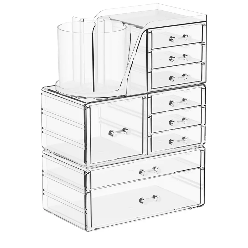 SuoXing – Lot de 3 Organisateurs Maquillage Acryliques avec 9 Tiroirs pour Vanity