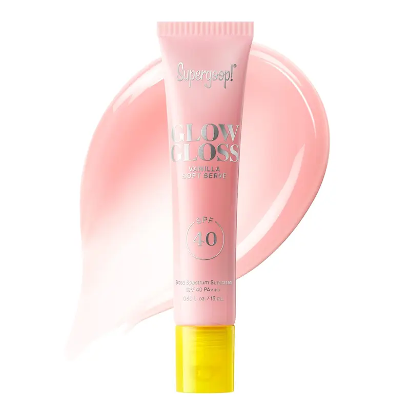 Supergoop! Glow Gloss SPF 40 – Baume Lèvres Vanille Soft Serve, Teinte Rose Pâle, Fini Brillant, Protection UV à Large Spectre