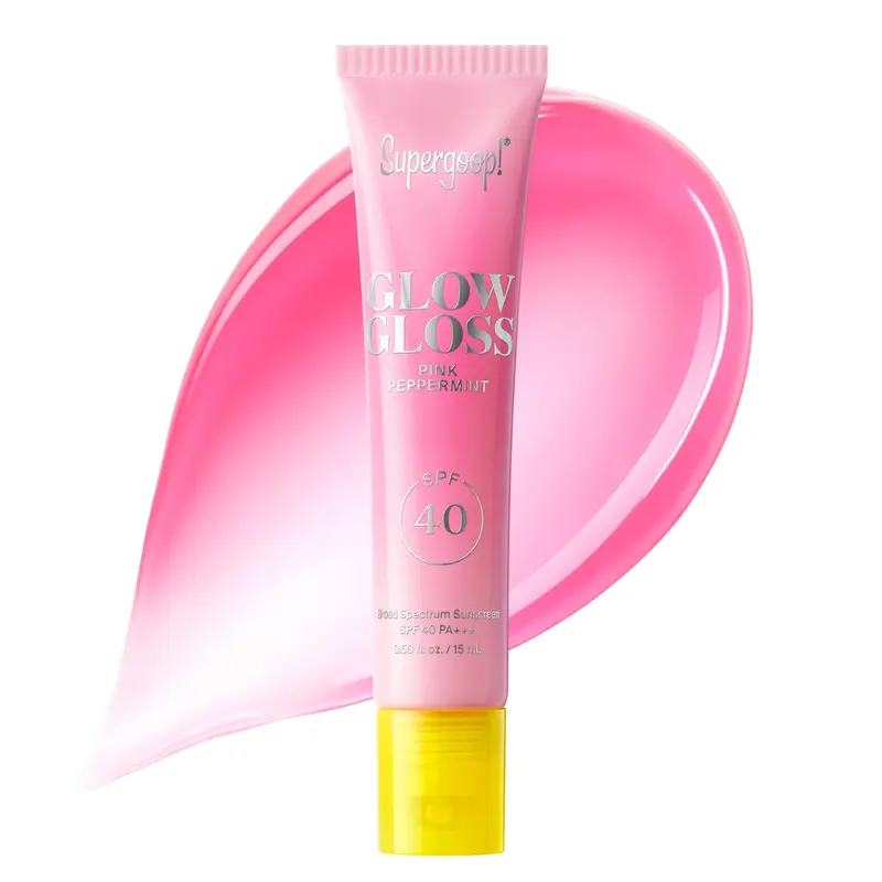 Supergoop! Glow Gloss SPF40 Baume Lèvres – Fini Brillant, Non Collant, Rose Menthe – 0,5 fl oz