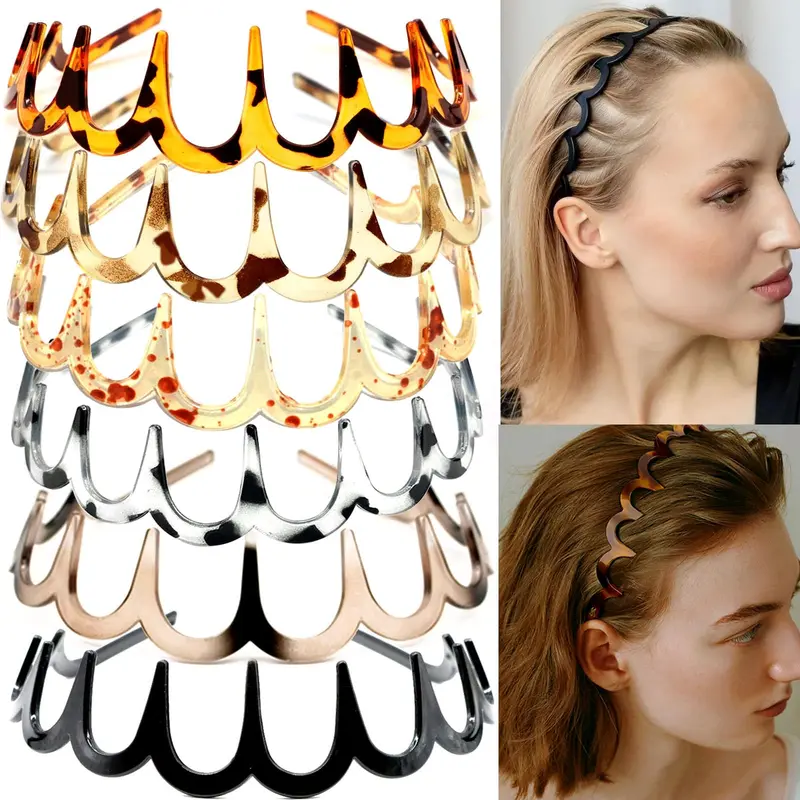 Supgoodom – 6 pièces Bandeaux Zigzag en PVC avec dents – Style tortue et ambre