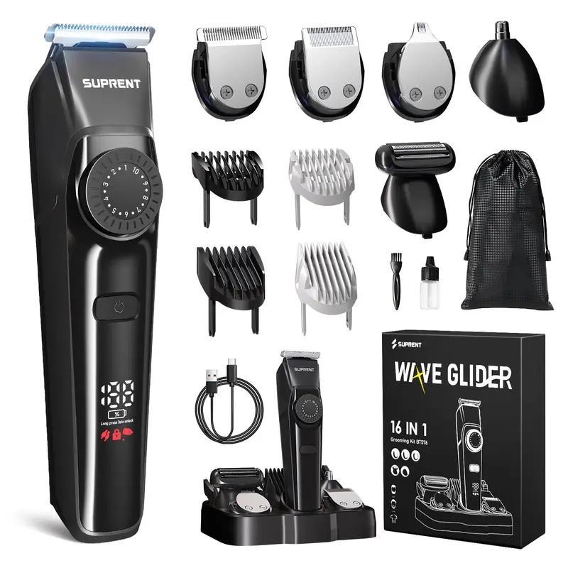SUPRENT Tondeuse Barbe Tout-en-Un – 40 Réglages, Autonomie 3,5 h, Étanche IPX7, USB-C