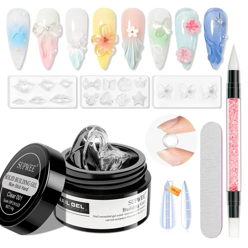 SUPWEE Clear Gel 3D Sculptant – Gel Constructeur Solide Non Collant pour Ongles | Manucure à Domicile