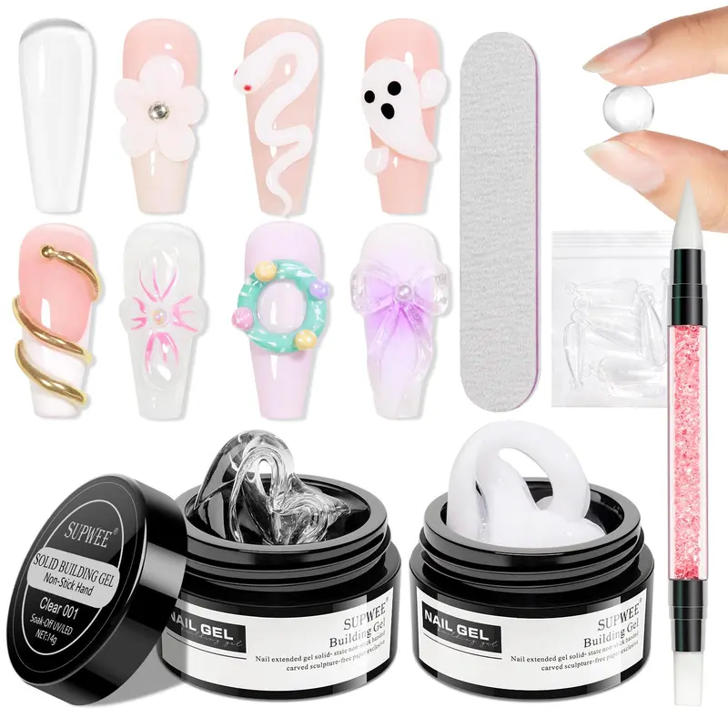 SUPWEE Gel 3D Ongles – Prolongement Transparent et Blanc, Moulage Double pour Sculpture et Décoration