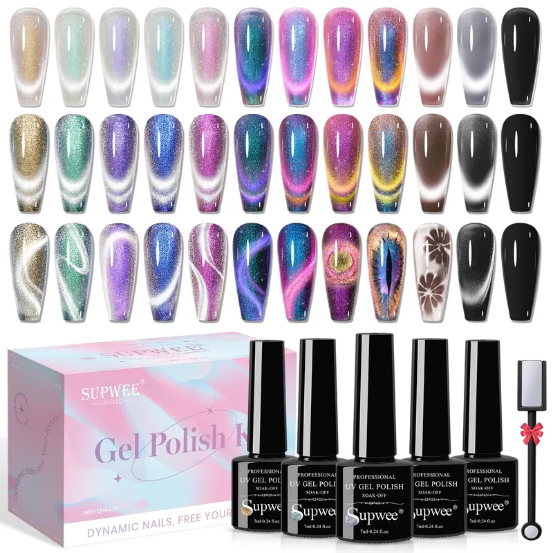 SUPWEE Gel Œil de Chat Magnétique – 12 Couleurs + Aimant pour Manucure à Domicile