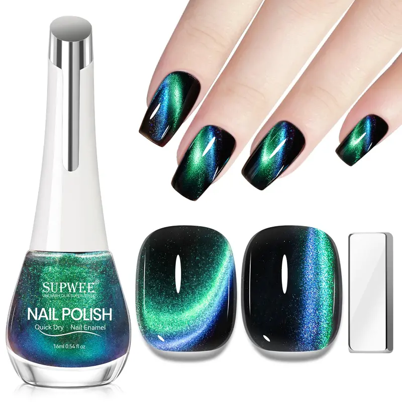 SUPWEE Vernis à effet œil-de-chat 9D Non Gel – Séchage rapide, vert à bleu, aimant magnétique 16 ml