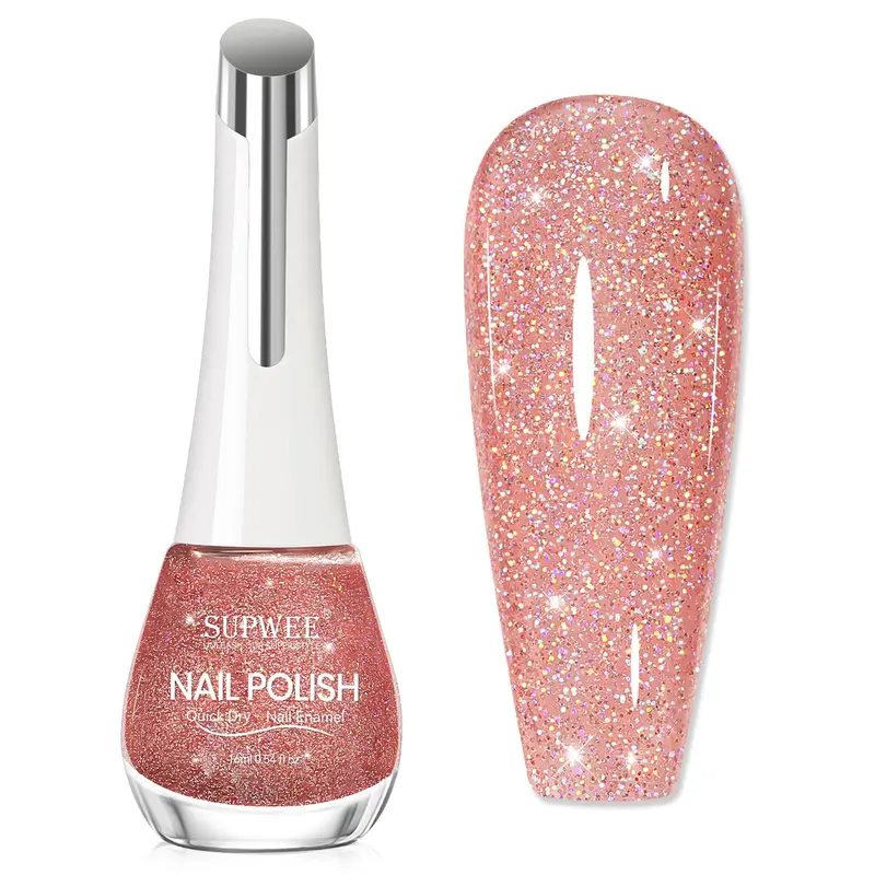SUPWEE Vernis à ongles pailleté – Séchage rapide 16 ml fini irisé base huile végane