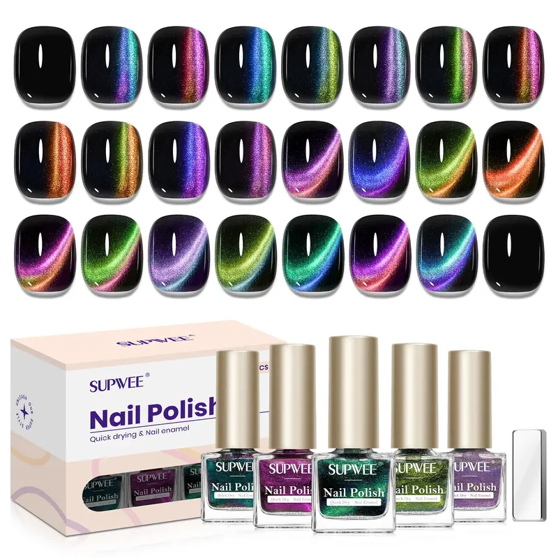 SUPWEE Vernis Cat Eye Magnétique – 12 Couleurs, Séchage à l’Air, Non Gel, Vegan