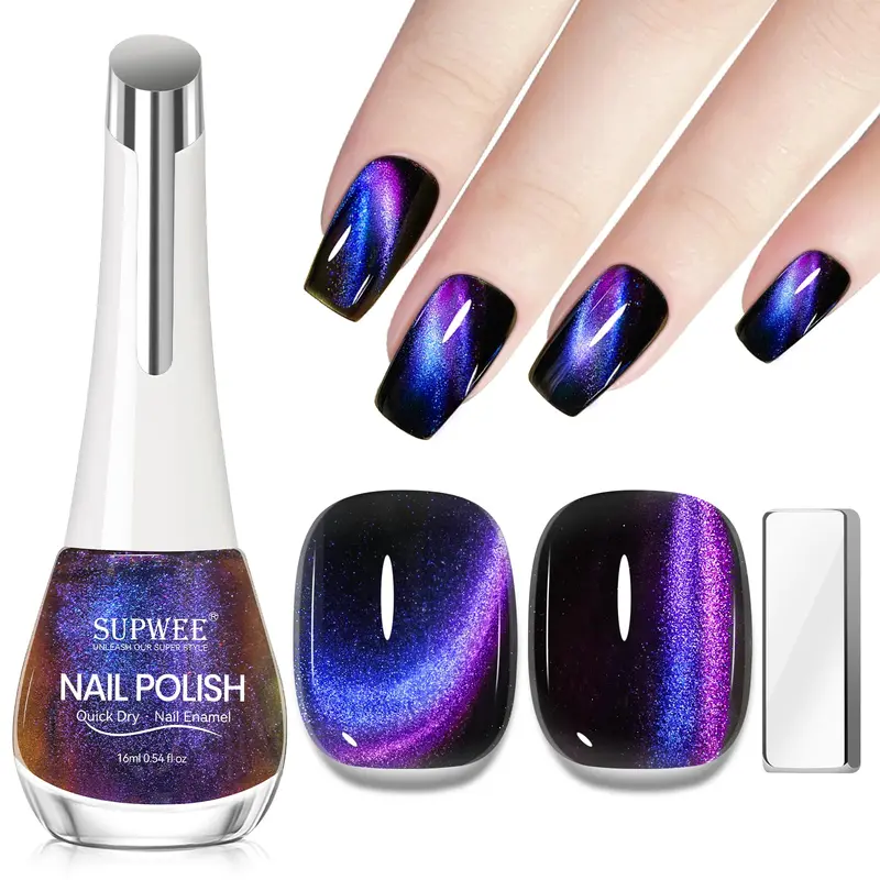 SUPWEE Vernis Magnétique 9D Non Gel – Effet Œil-de-Chat Bleu-Violet, Séchage Rapide