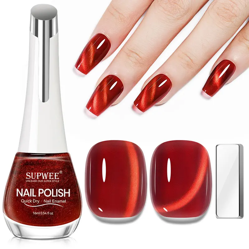 SUPWEE Vernis Œil de Chat Rouge – Séchage rapide, Magnétique, Non Gel, 16 ml