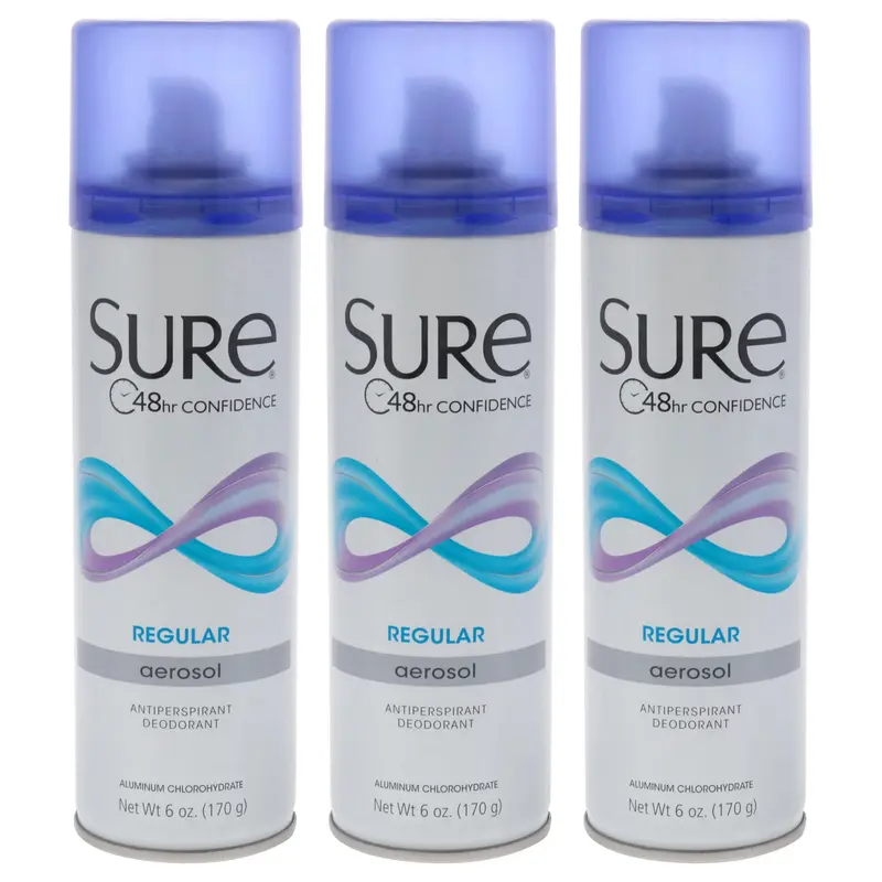 Sure Déodorant Aérosol Regular Senteur — Protection 48 h, Séchage rapide, Lot de 3 (6 oz chacun)