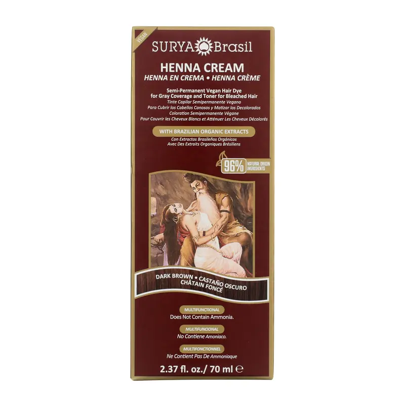 Surya Brasil Crème Henné Brun Foncé – Coloration Sans Ammoniaque, 70 ml