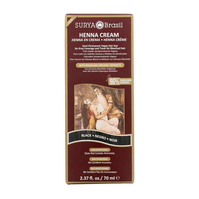 Surya Brasil Henna Cream Black – Coloration semi-permanente naturelle (96% d’ingrédients naturels), vegan et cruelty-free