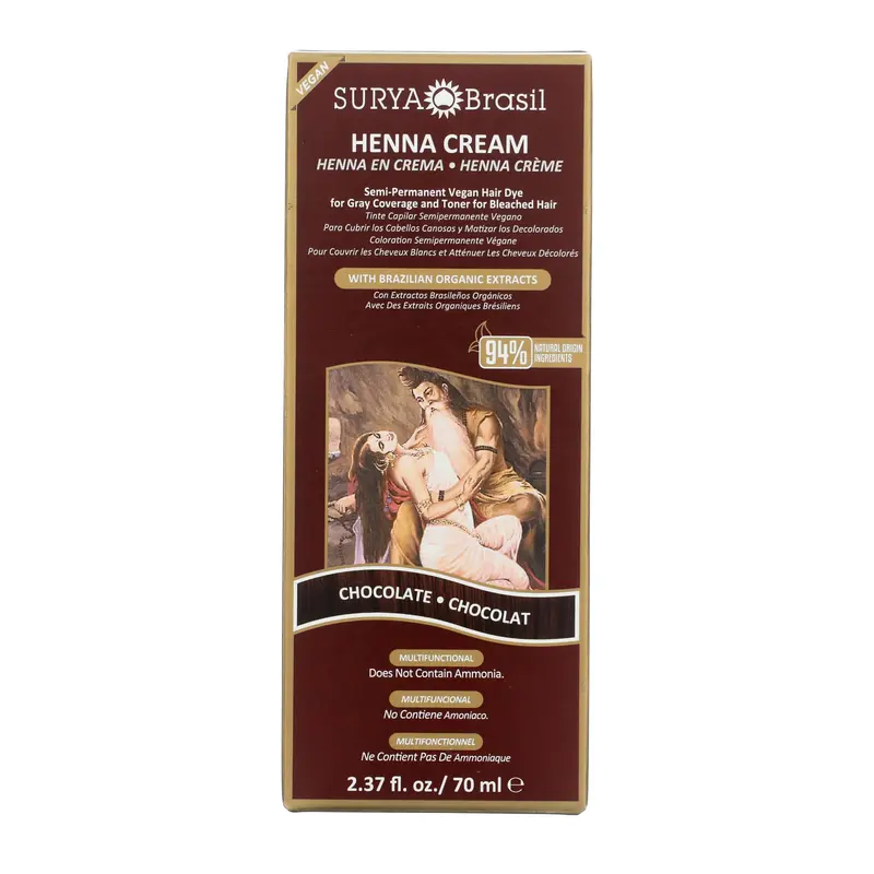 Surya Brasil Henna Crème Chocolat – Coloration semi-permanente, 94% ingrédients naturels, vegan et cruelty-free – 67 g