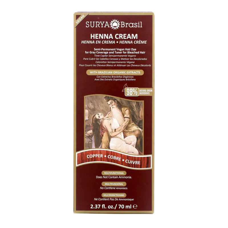 Surya Brasil Henna Crème Coloration Cheveux Cuivre – Sans Ammoniaque, Vegan, 70 ml