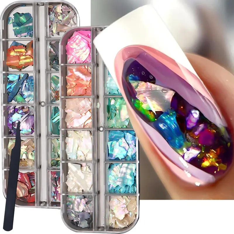 SUTOZMIWE Aurora – Flocons Coquilles Holographiques pour Nail Art