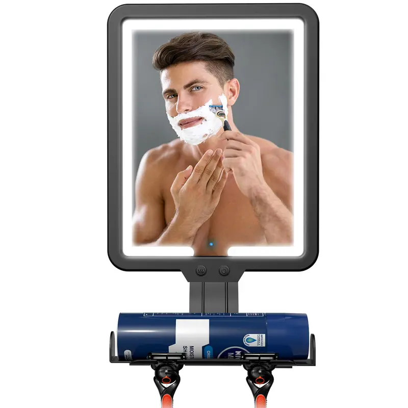 Suupvaor Miroir de Douche Éclairé Anti-Buée 9,5x7 po – 3 Modes Lumière, Batterie 5000 mAh, Rangement