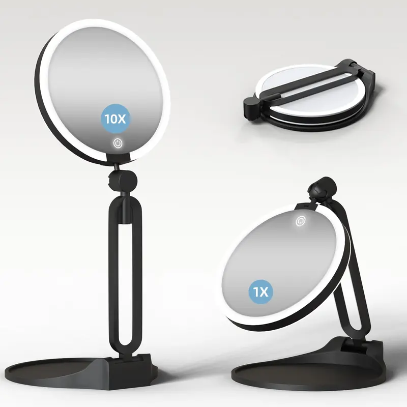 Suupvaor – Miroir éclairé double-face 10X/1X, pliable et rechargeable