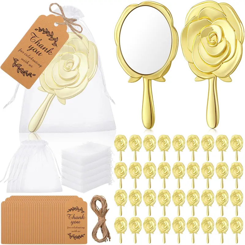 Suzile 36 Miroirs Portatifs Vintage Rose Doré – Coffret Cadeau Invités et Cartes Remerciement