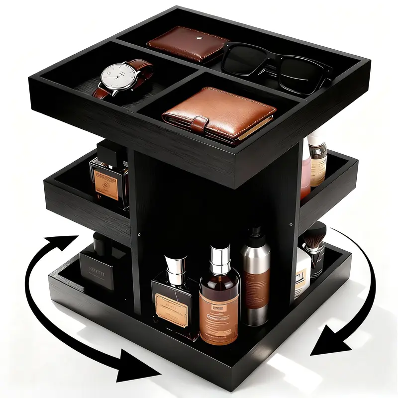 SwartLife Organisateur Parfums Rotatif 3 Niveaux – Rotation 360° en Bois Noir
