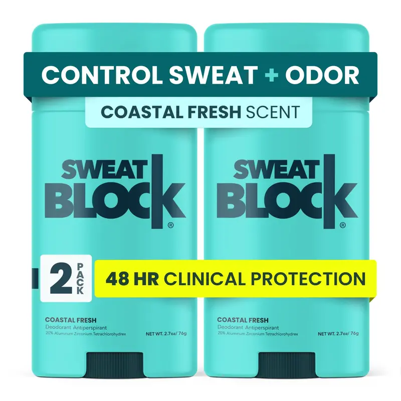 SweatBlock Déodorant Clinique – Protection 48h, Parfum Frais Côtier, Pack 2
