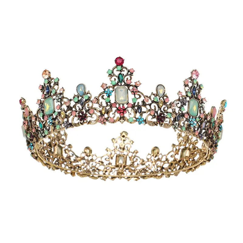 SWEETV Couronne Baroque Reine Victoria – Tiare Dorée et Pierres Multicolores