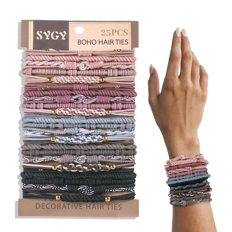 SYGY 25 Pièces Bandes Cheveux Boho – 5 Styles, Sans Douleur, Multicolores, Cadeau Saint-Valentin