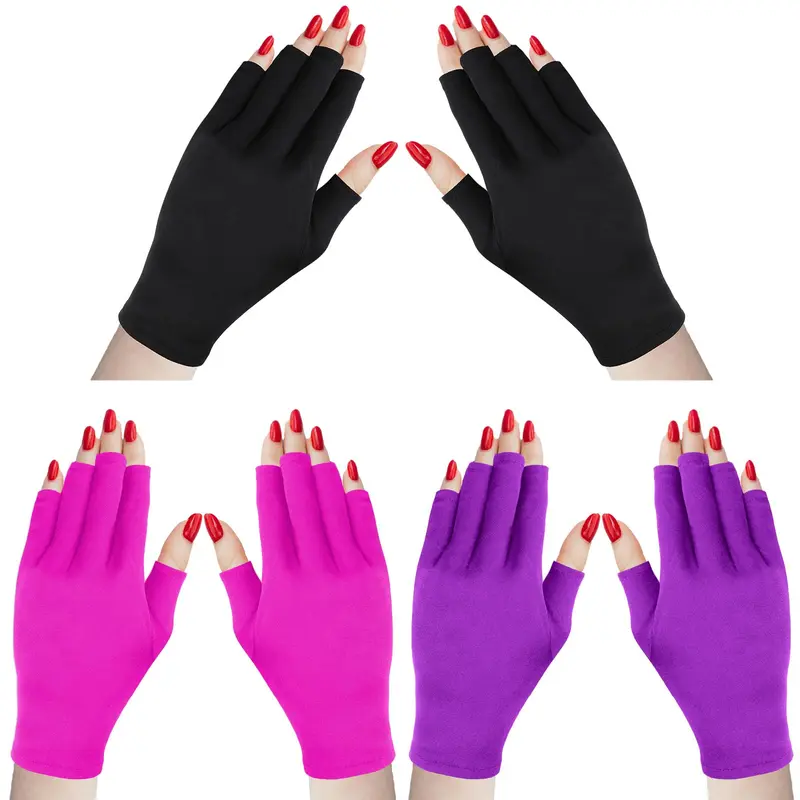 Syhood Gants UV – 3 Paires Sans Doigts, Protection UPF50+ pour Manucure Gel et Art Des Ongles