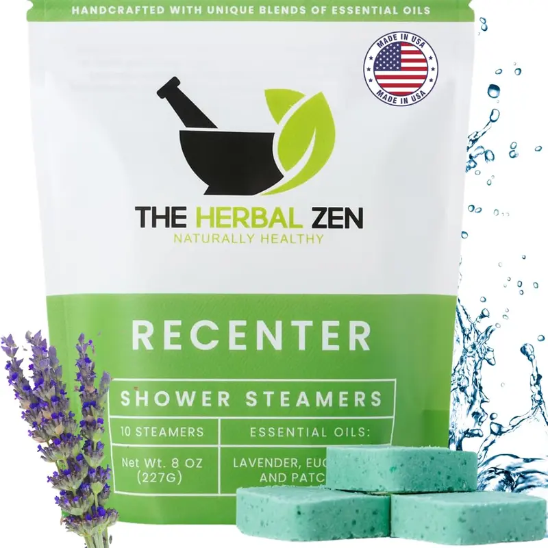 Tablettes douche Recenter – Lavande & Eucalyptus – The Herbal Zen – Fabriqué aux États-Unis – Cadeau Saint-Valentin – Lot de 10