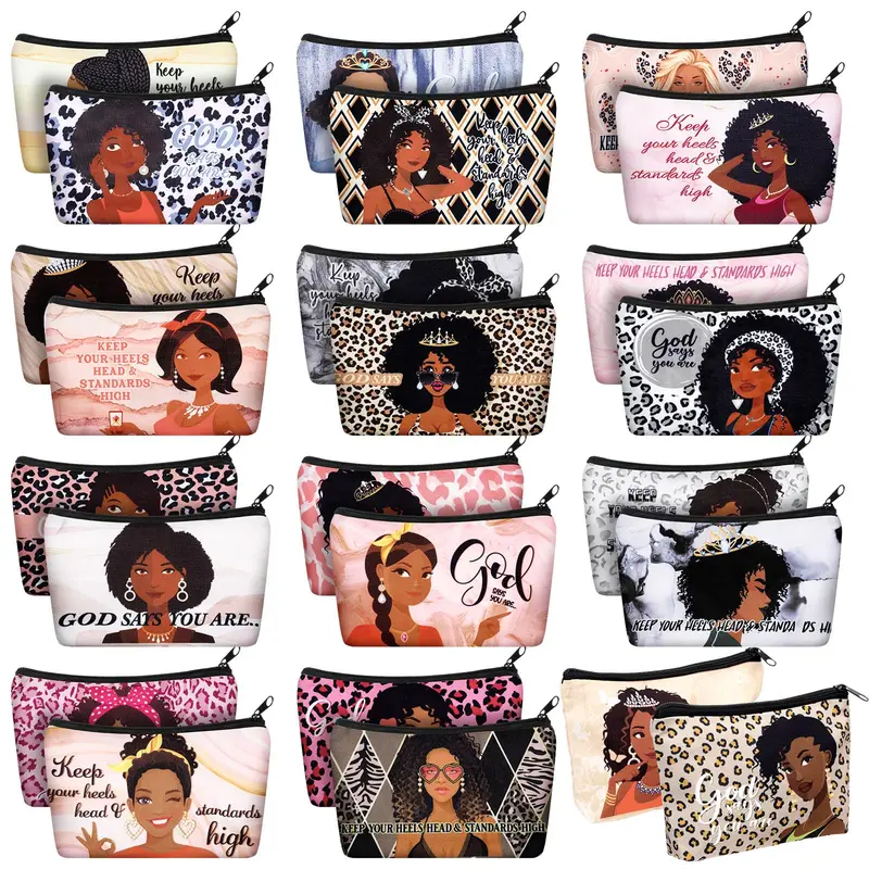 Talltalk – Trousse de Maquillage en Toile 24 Pièces pour Femmes | Motifs Afro-Américains, Portable et Réutilisable