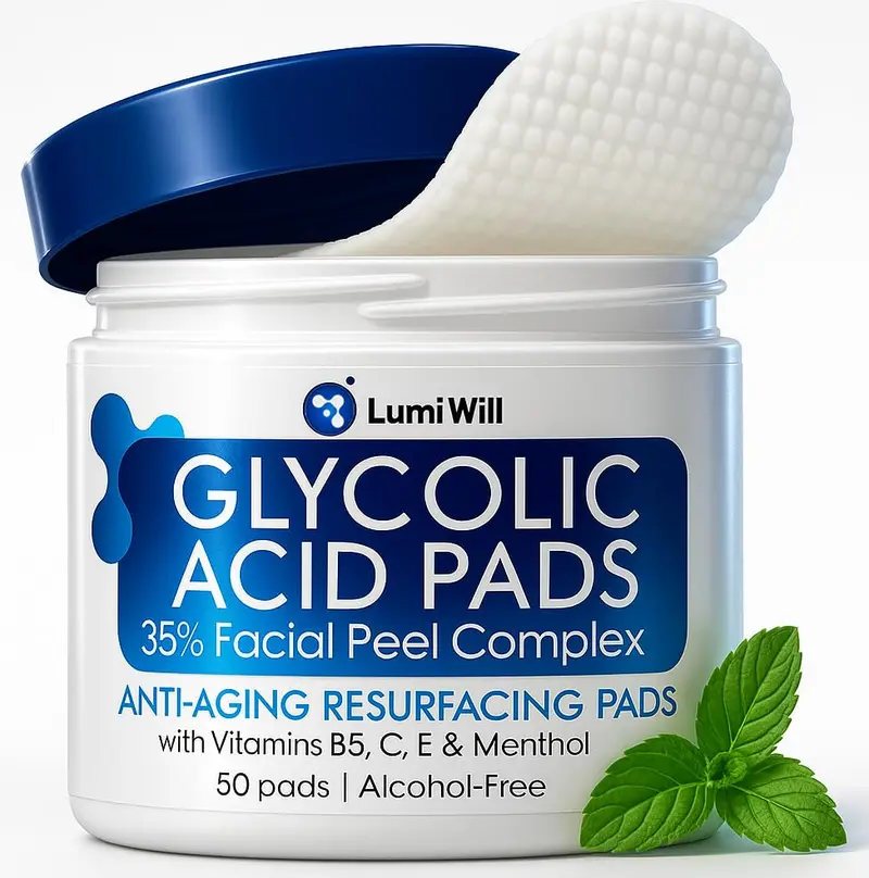 Tampons exfoliants glycoliques 35% LumiWill – Visage avec vitamines B5, C, E et thé vert
