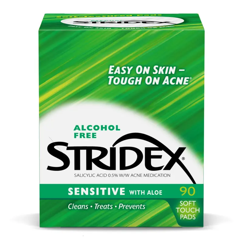 Tampons Stridex Sensibles pour l’acné – 90 unités, Pack de 3 – Sans alcool